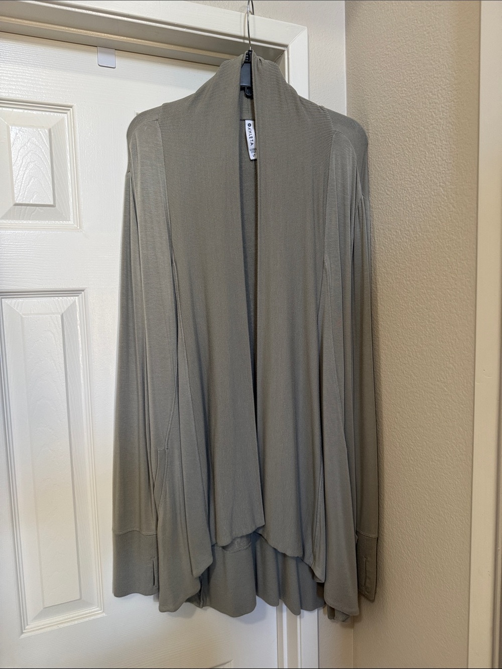 Athleta Olive Green Open-Front Draped Cardigan